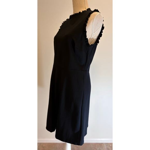 LOFT Petites Black A-Line Sheath Dress | Ruffle Neck Classic Gothic Chic | 10P - Picture 5 of 8